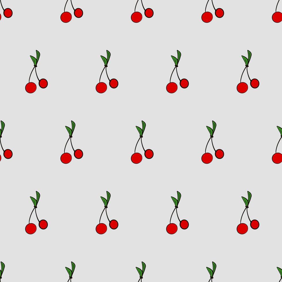 Cherry seamless pattern. Cherries with green leaves isolated on white background. Good for backgrounds and postcards. icon vector