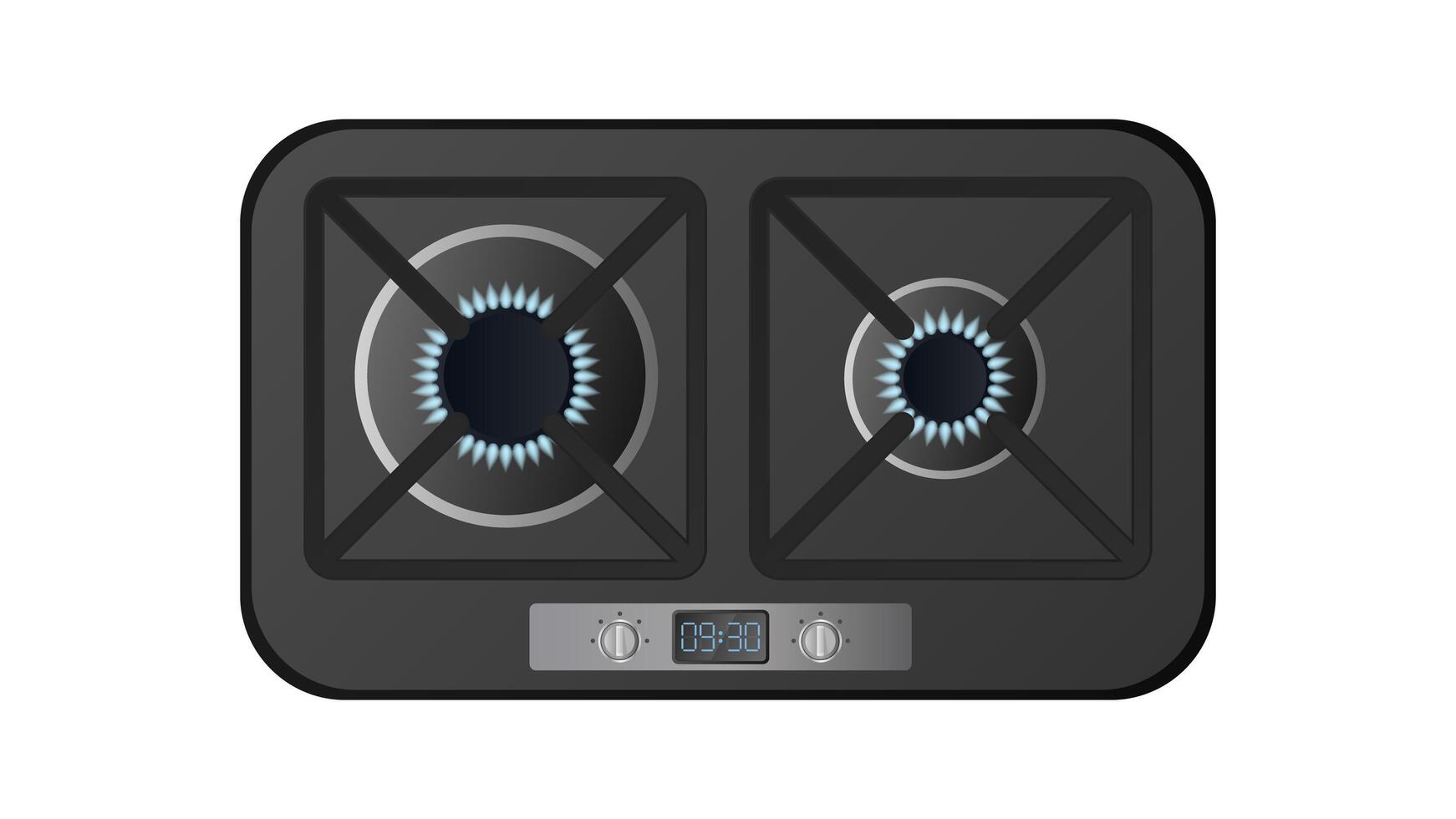 Estufa de cocina negra con vista superior. Estufa a gas incluida. horno moderno para la cocina en un estilo realista. aislado. vector. vector