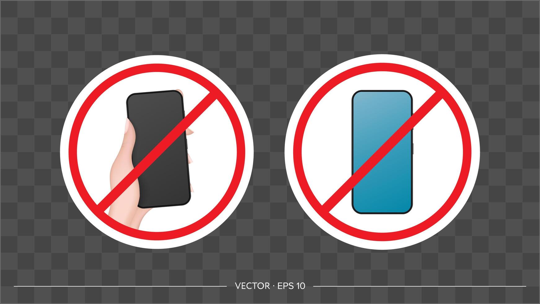 Tachado el icono de la mano con un teléfono. el concepto de prohibición de dispositivos, zona libre de dispositivos, desintoxicación digital. en blanco para la etiqueta engomada. aislado. vector. vector