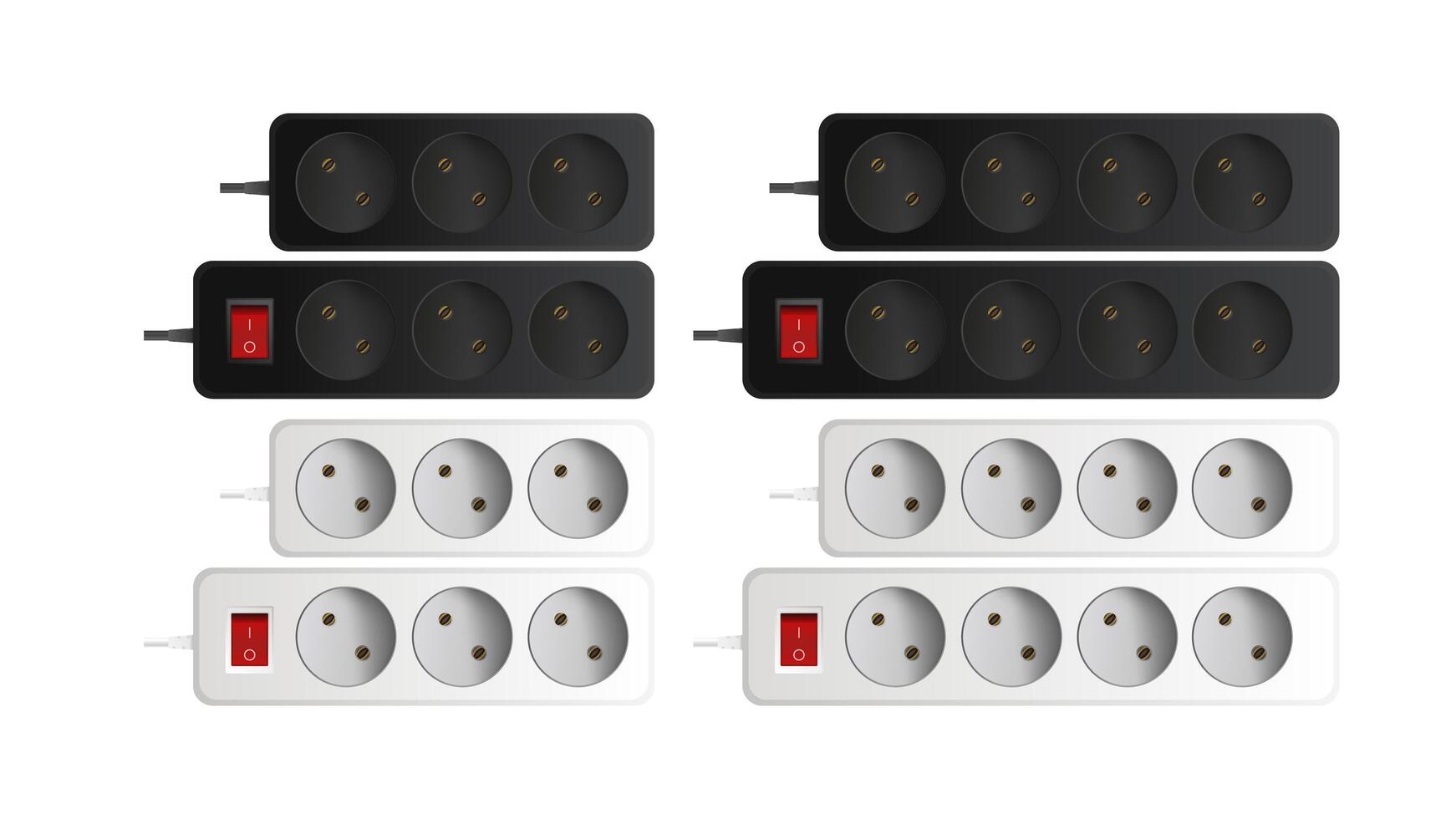 Set of extension cords with two sockets. Portable power socket. Realistic style . vector