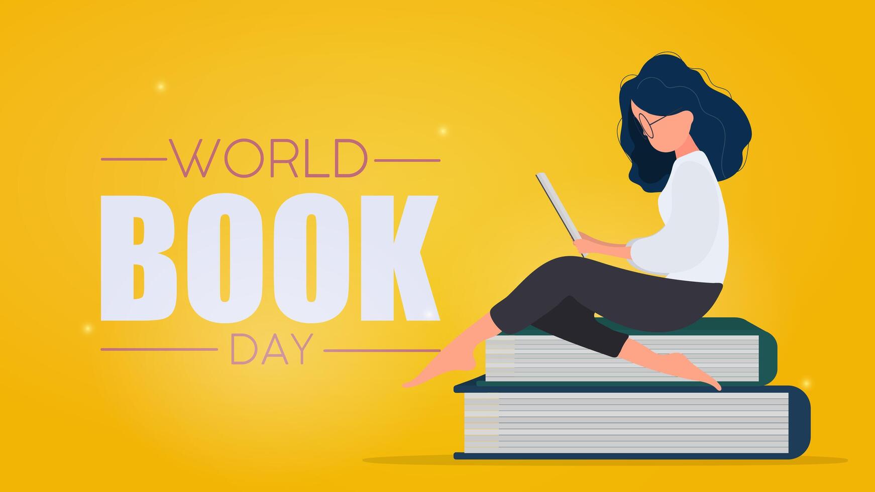 World Book Day banner. The woman is reading a book. Vector. vector