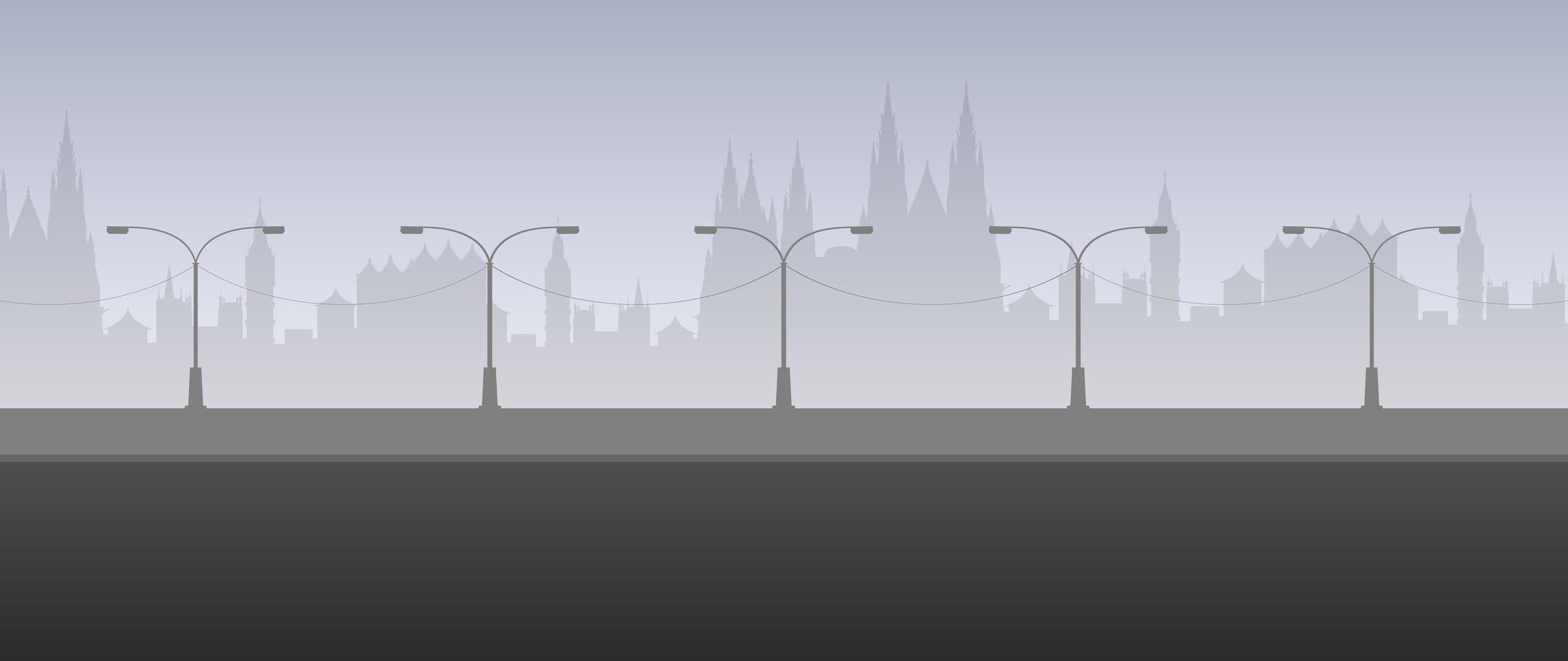 camino vacío con la silueta de la ciudad. paisaje de la ciudad en colores gris claro. vector. vector