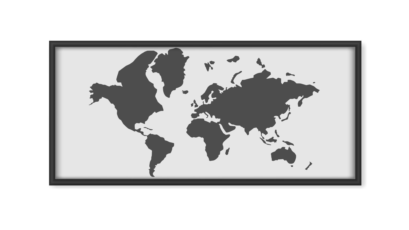 Painting with a world map isolated on a white background. Painting with black frames. map outline. Vector. vector