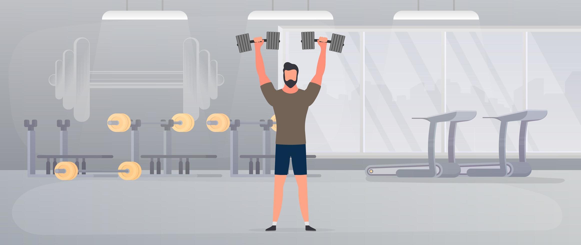 spotman con barra en el gimnasio. un hombre levanta una pesa. el concepto de deporte y estilo de vida saludable. vector. vector