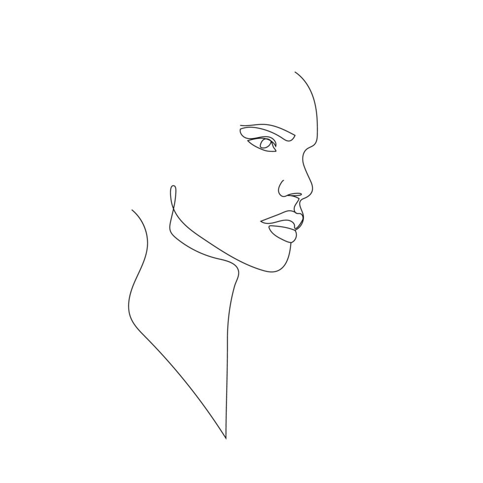 vector dibujado a mano arte lineal, rostro de mujer, línea continua, concepto de moda, belleza femenina minimalista. impresión, ilustración para camiseta, diseño, logotipo para cosméticos, etc.