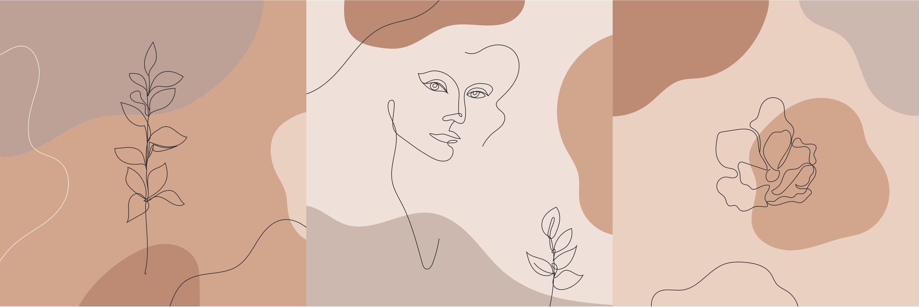 Vector minimalist style portrait. Line flower, woman portrait. Hand drawn abstract feminine print. Use for social net stories, beauty logos, poster illustration, card, t-shirt