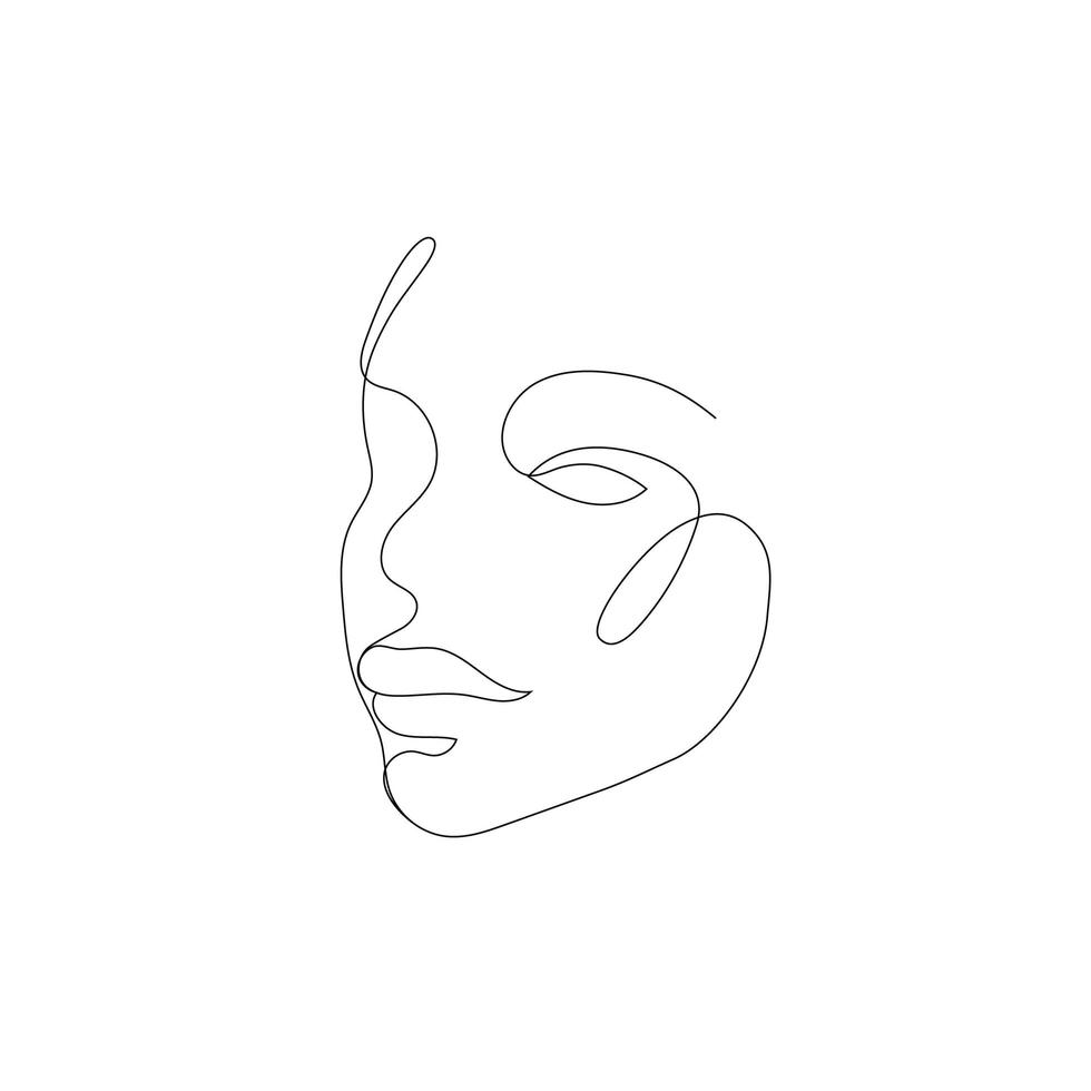 vector dibujado a mano arte lineal, rostro de mujer, línea continua, concepto de moda, belleza femenina minimalista. impresión, ilustración para camiseta, diseño, logo para cosméticos