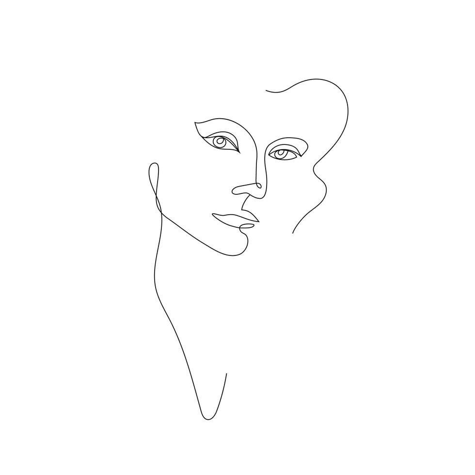 vector dibujado a mano arte lineal, rostro de mujer, línea continua, concepto de moda, belleza femenina minimalista. impresión, ilustración para camiseta, diseño, logo para cosméticos