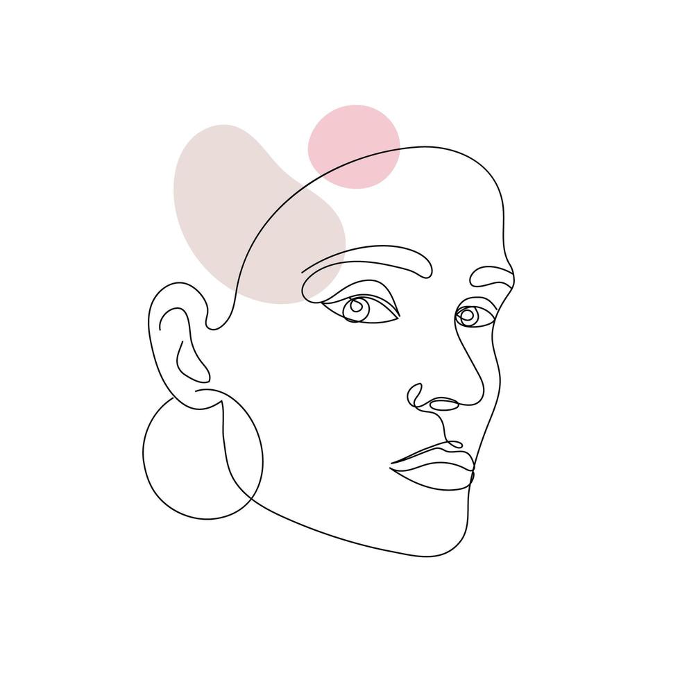 vector retrato de estilo minimalista. línea, mujer lineal continua con manchas. impresión femenina abstracta dibujada a mano. uso para historias de redes sociales, logotipos de belleza, ilustración de carteles, tarjetas