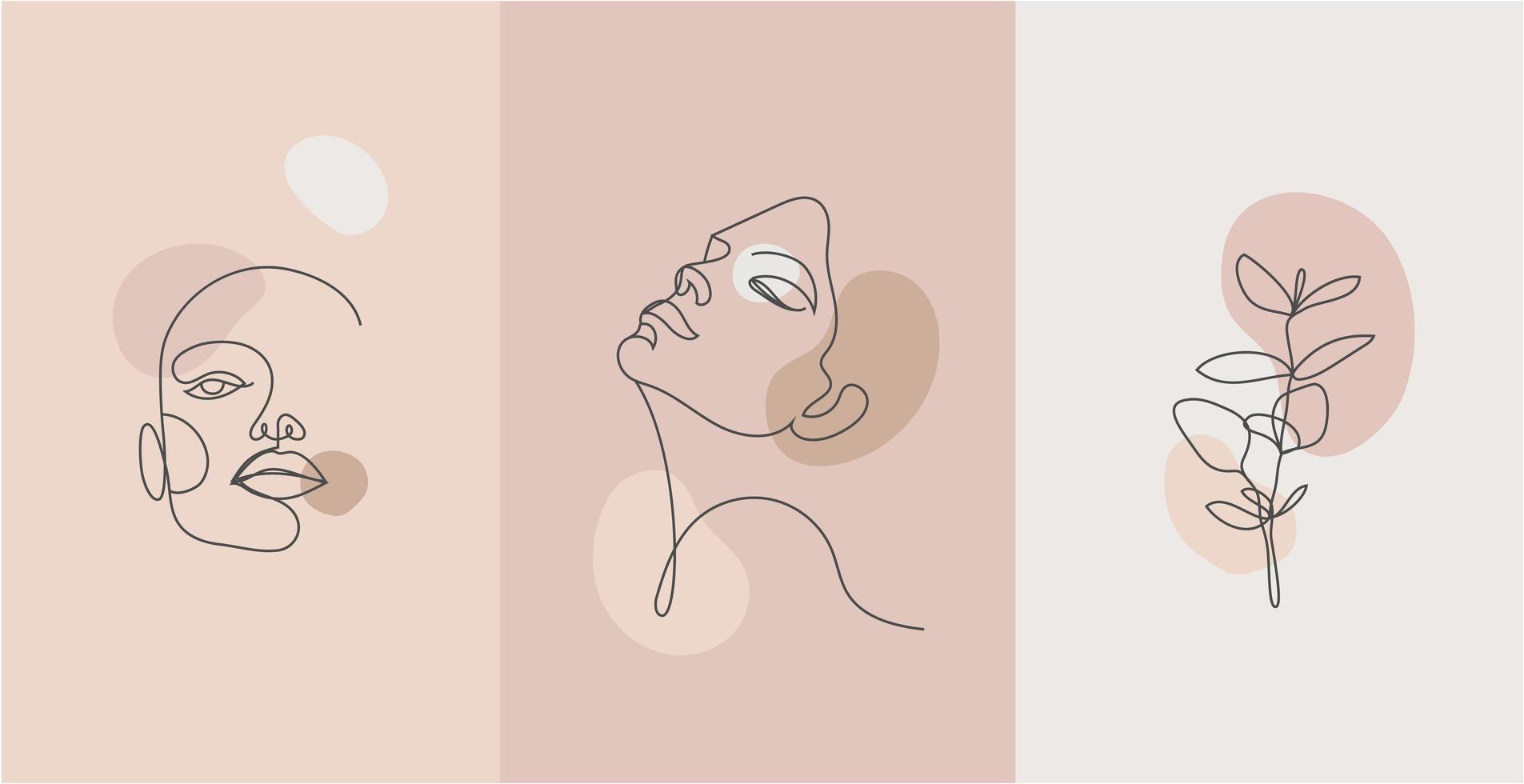 vector retrato de estilo minimalista. flor de línea, retrato de mujer. impresión femenina abstracta dibujada a mano. para historias de redes sociales, logotipos de belleza, ilustración de carteles, tarjetas, estampado de camisetas. arte mujer línea cara