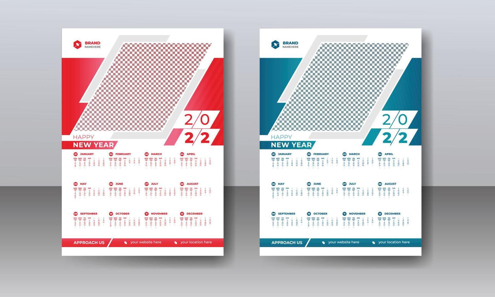 Feliz año nuevo plantilla de diseño de calendario 2022 imprimible de moda colorido vector