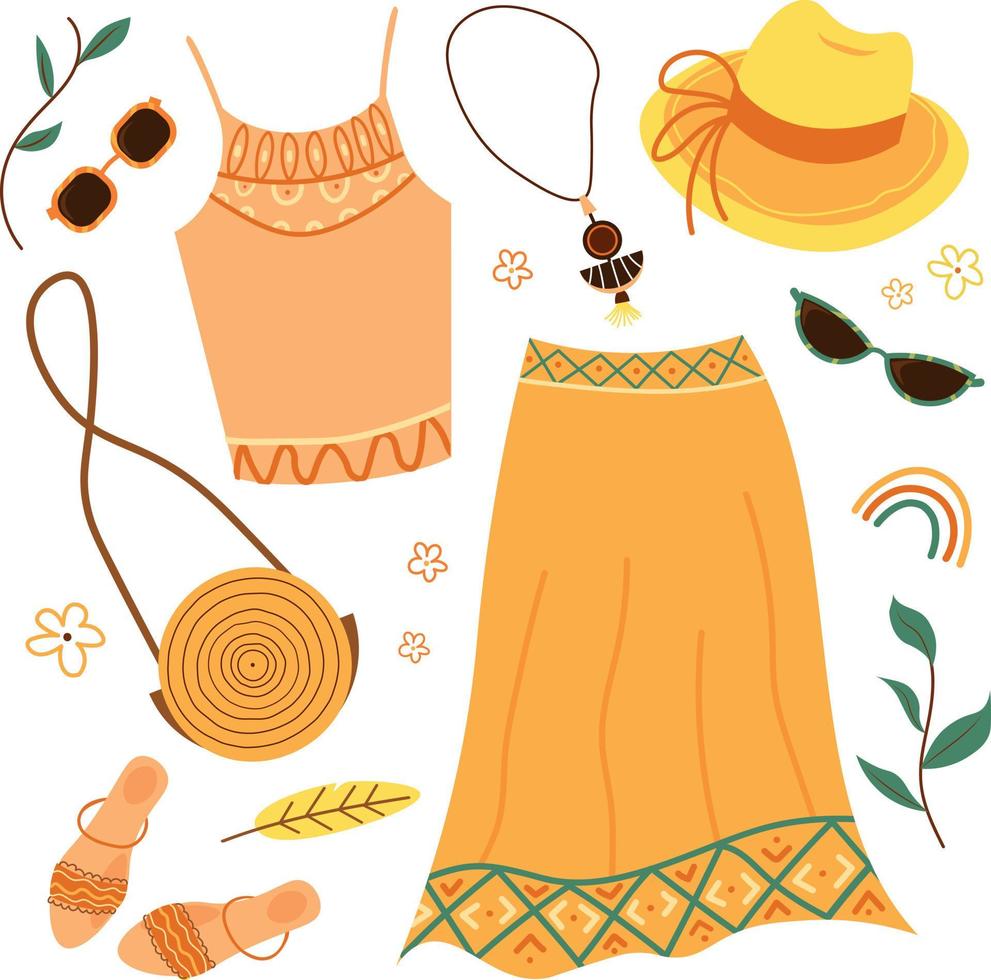 Boho Outfit Set with Decorative Elements vector