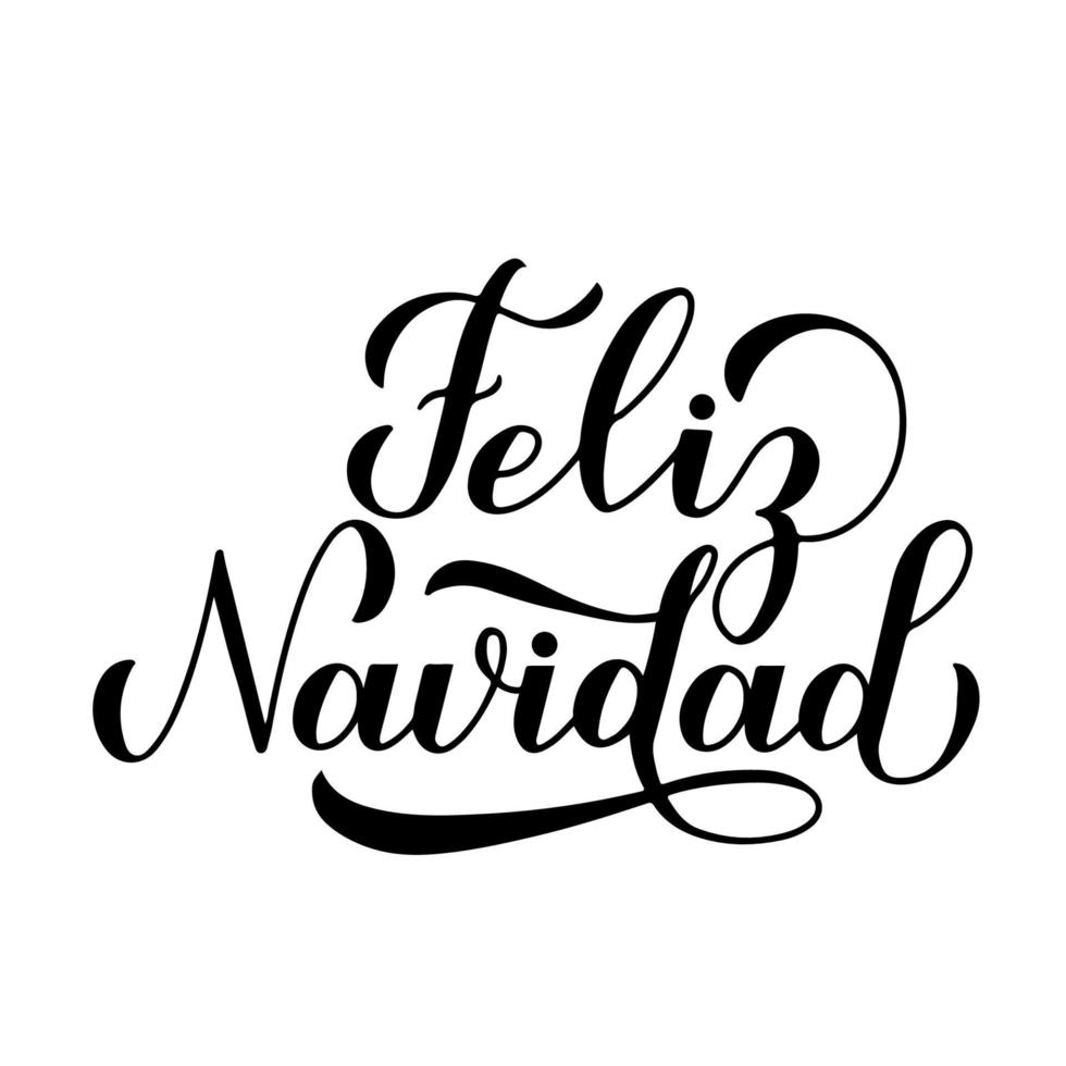 Letras de mano de caligrafía de feliz navidad aisladas en blanco. cartel tipográfico feliz navidad en español. plantilla vectorial fácil de editar para tarjetas de felicitación, pancartas, flayer, adhesivos, etc. vector