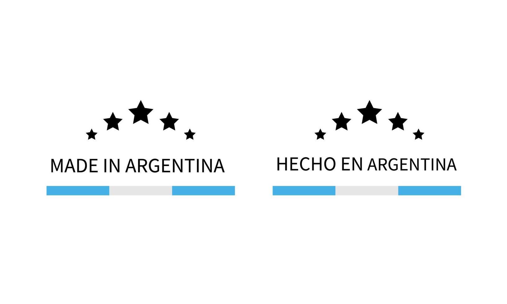 made in argentina etiquetas en ingles y en español. icono de vector de marca de calidad. perfecto para el diseño de logotipos, etiquetas, insignias, pegatinas, emblemas, paquetes de productos