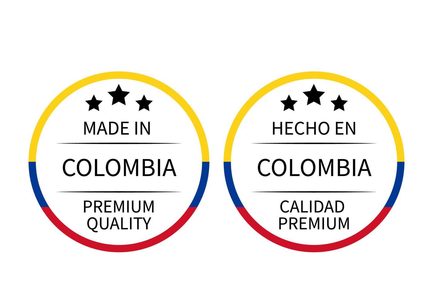 Made in Colombia round labels in English and in Spanish languages. Quality  mark vector icon. Perfect for logo design, tags, badges, stickers, emblem,  product package 4810323 Vector Art at Vecteezy