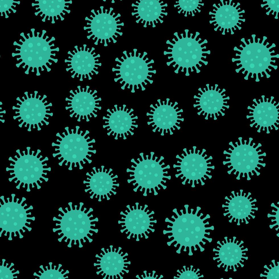 Patrón sin fisuras del virus corona sobre fondo negro. patógeno respiratorio nuevo coronavirus 2019-ncov de wuhan, china. plantilla de vector para tela, póster, pancarta, folleto, etc.