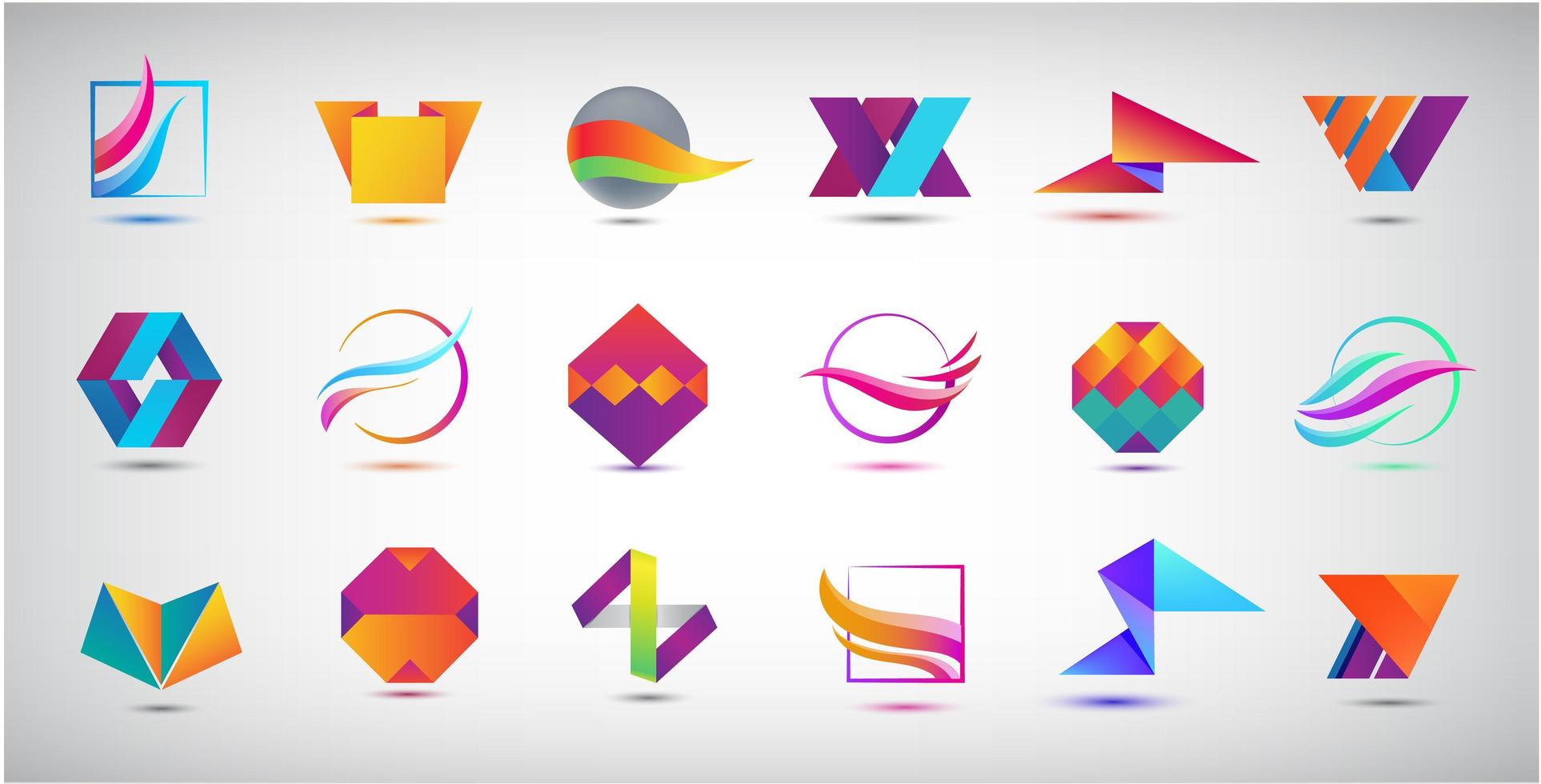 conjunto de vectores de logotipos web abstractos, conjunto de iconos de negocios aislado. ilustración vectorial. logotipos 3d geométricos, origami, ondulados