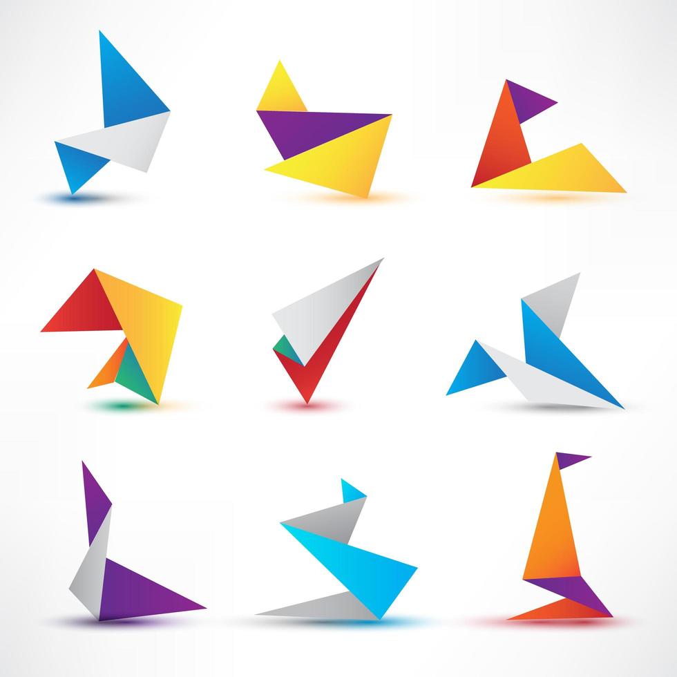 set of abstract colorful vector origami icons, logos
