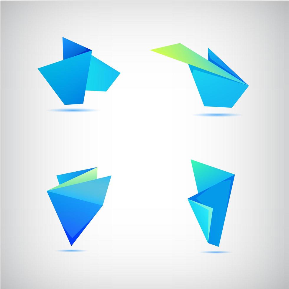 Vector set of abstract blue origami 3d logos