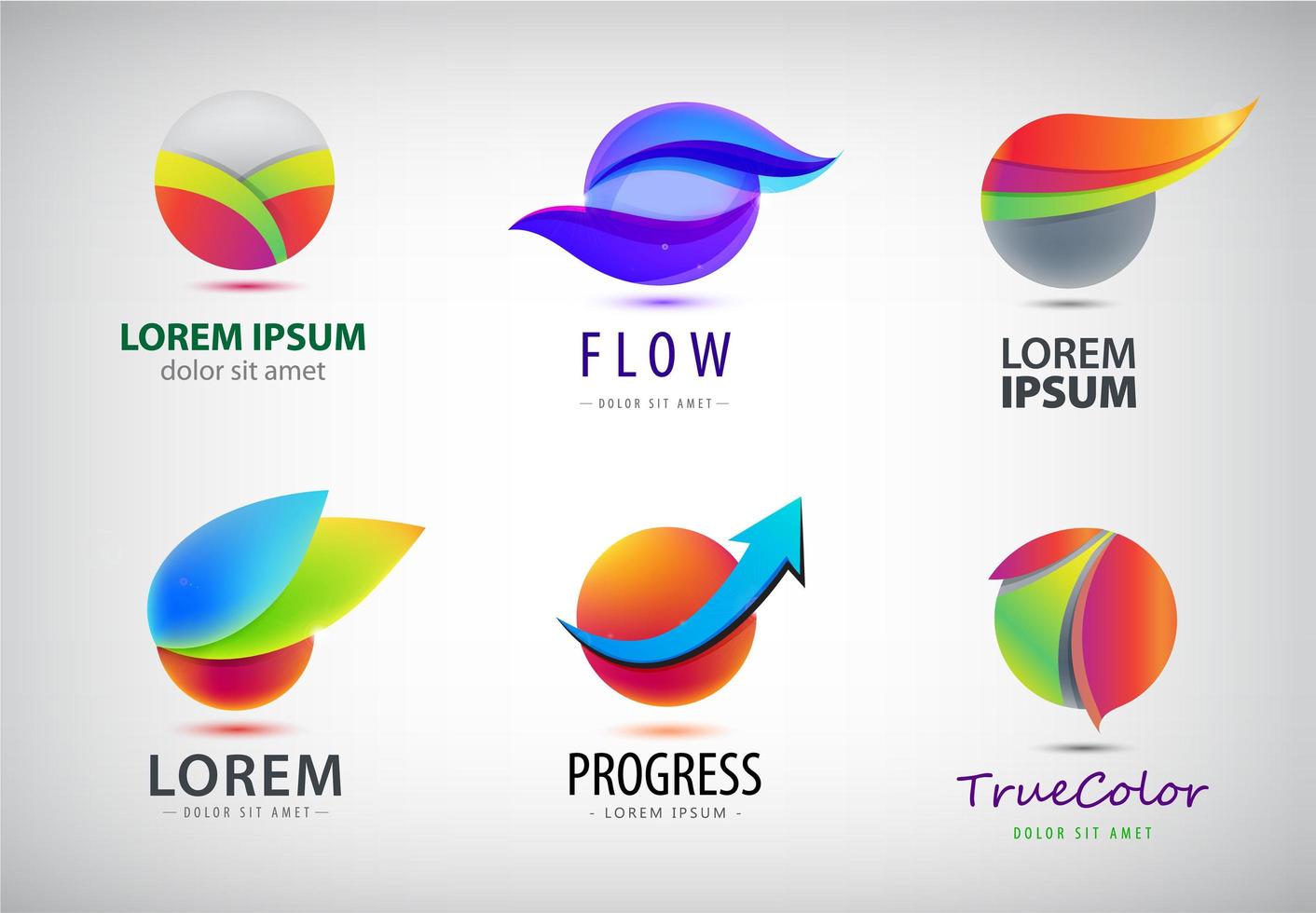 Vector set of abstract sphere, round 3d logos. Trendy global multicolor icons