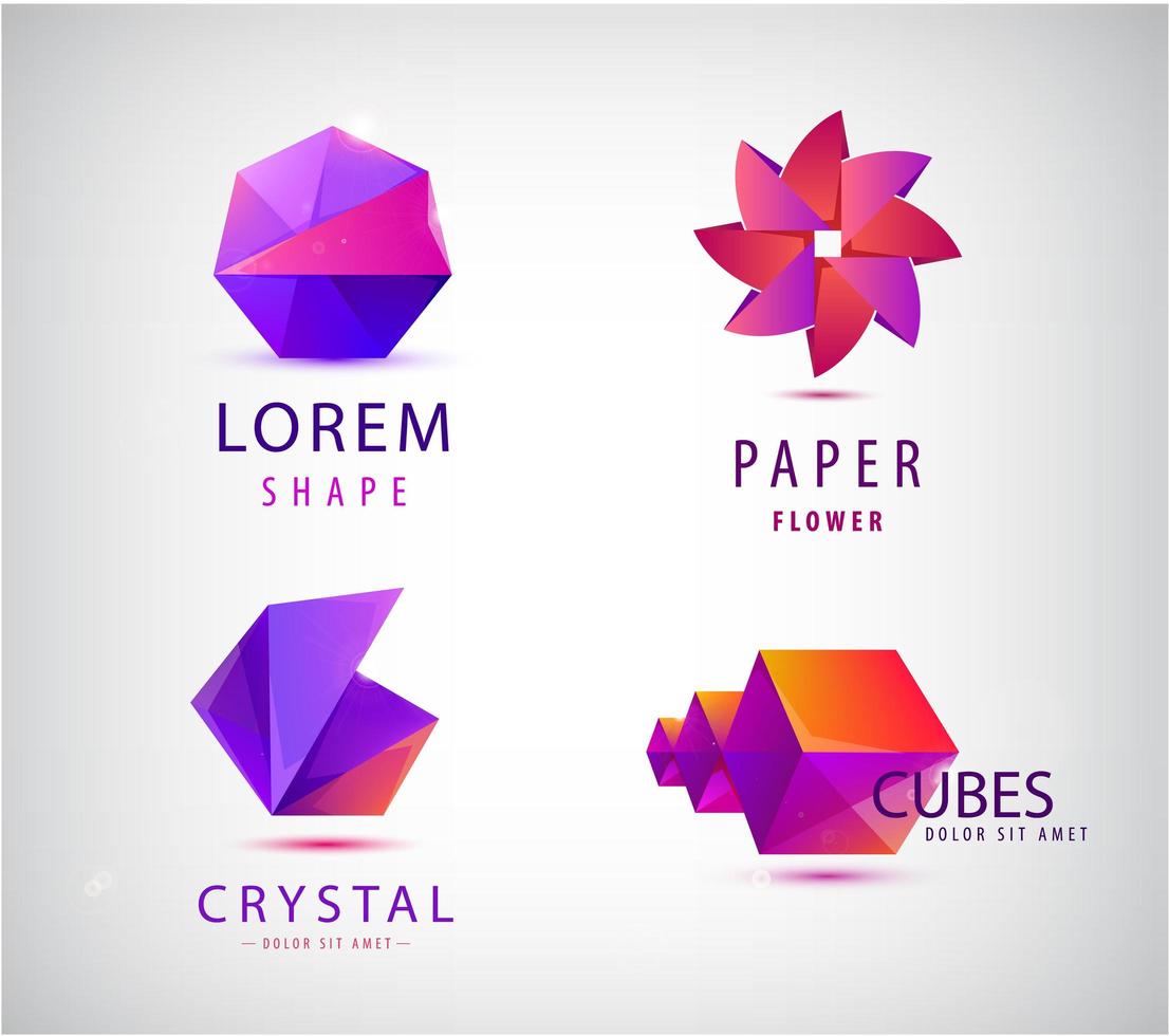 Vector set Minimalistic Geometric Origami Logo Collection, graphic design elements for your company. Creative business icons set