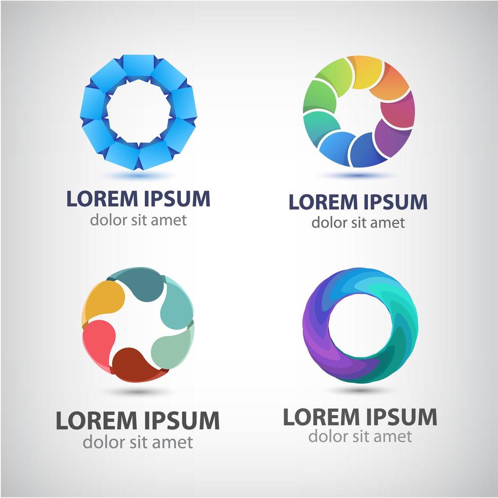 Vector abstract colorful shiny modern logo, icon. Loop sign, web site. Set