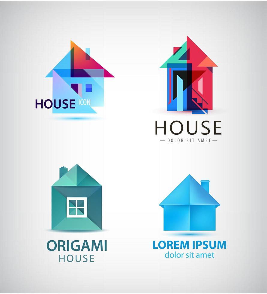 Vector set of origami and faceted house logos