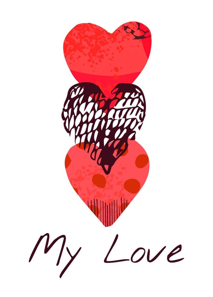 ilustración vectorial con shepe corazón dibujado a mano. mi amor. se puede utilizar para imprimir camisetas, invitaciones, tarjetas de felicitación, carteles, pancartas vector