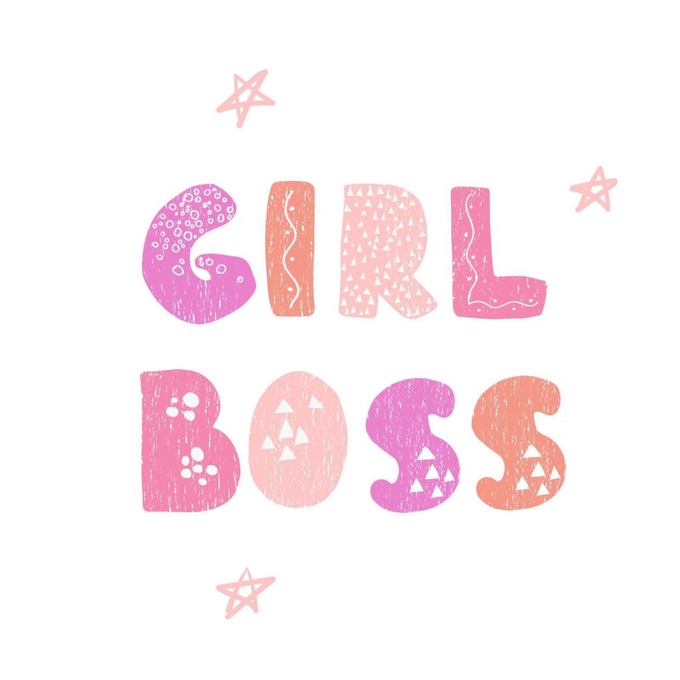 Vector illustration with hand-drawn lettering Girl Boss. Feminism slogan for postcards and banners. Calligraphic design. Can be used for t-shirt print, invitation, greeting card, and posters