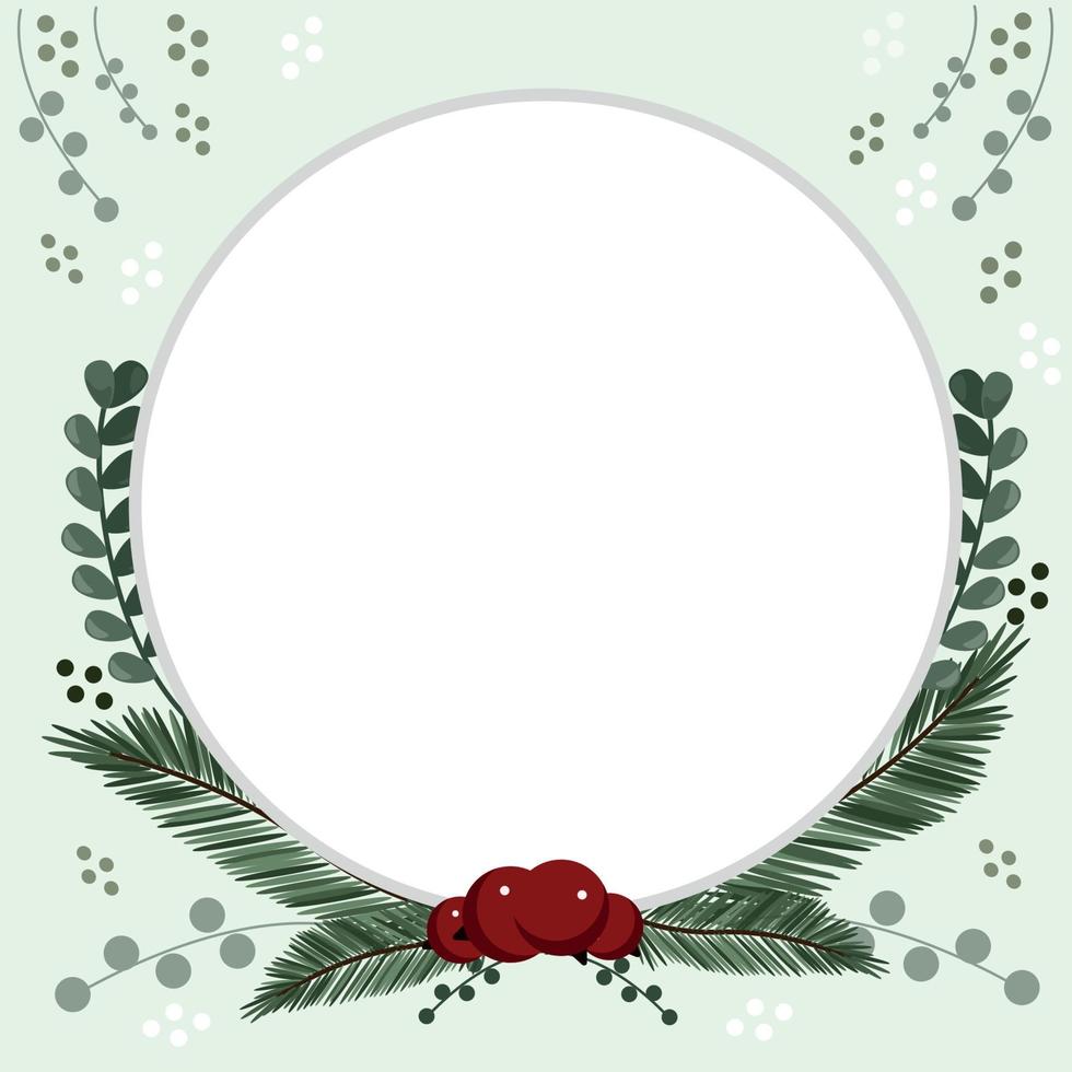 Circle frame pine branch and red berry decoration vector