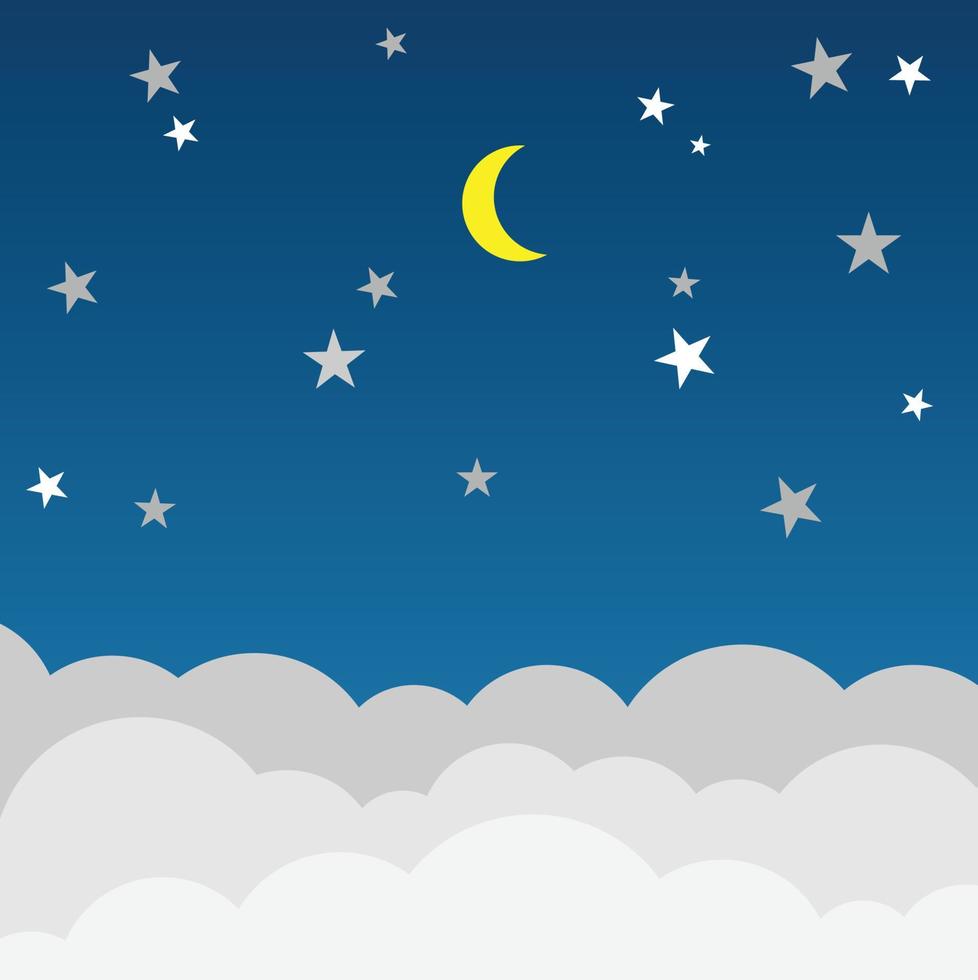 Night with dark cloud blue sky yellow moon and stars vector background