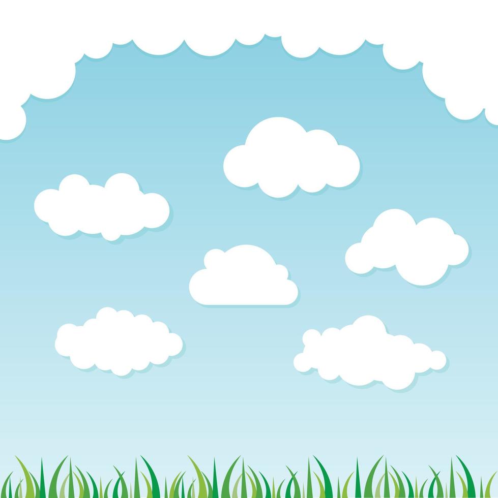 Cloud collection with grass background vector