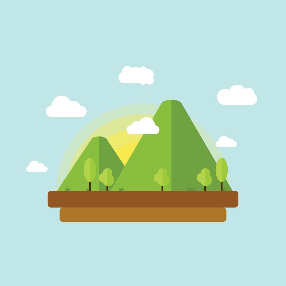 paisaje plano verde montaña vector de fondo