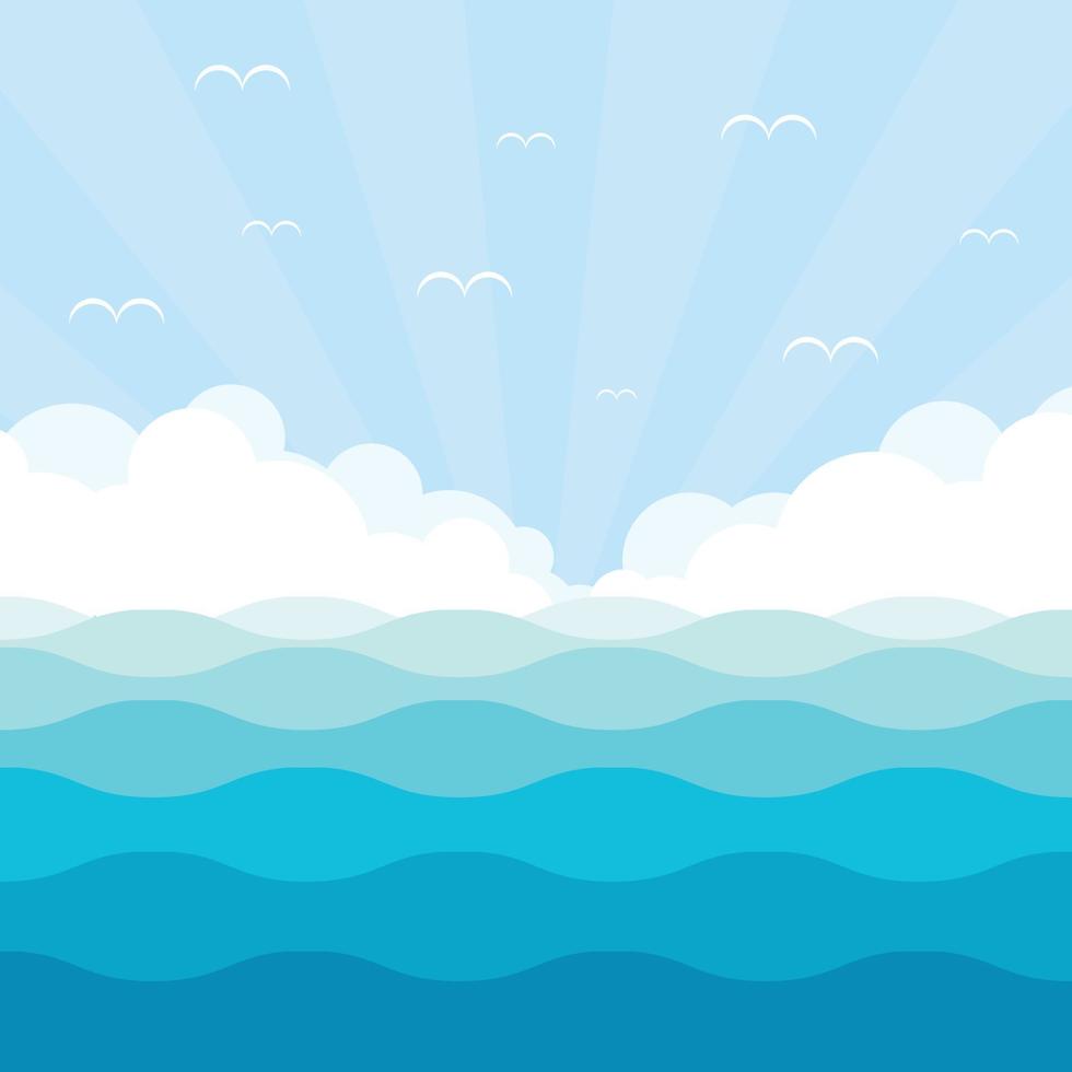 Blue sea ocean wave landscape with day sky clear vector background