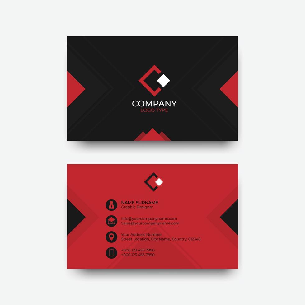 diseño de tarjetas de presentación para empresa. color rojo y negro en vector de diseño plano