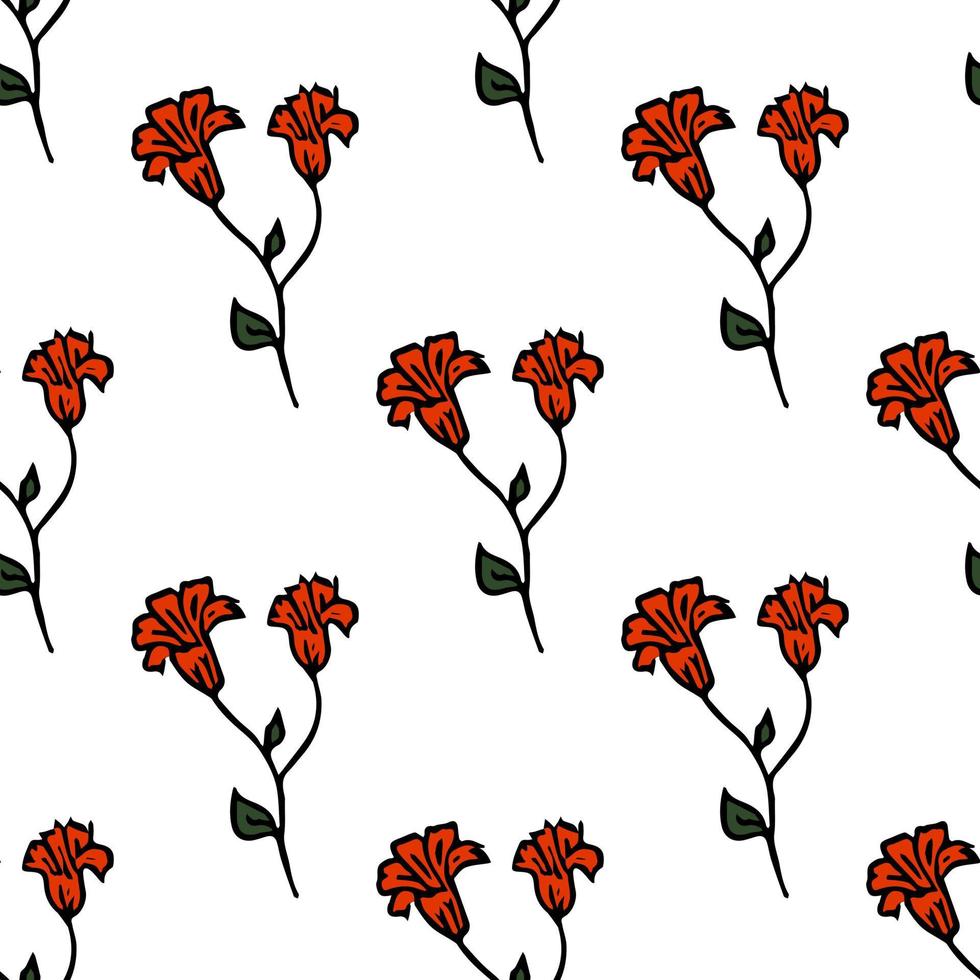 Seamless pattern with red flowers. Floral background. Red flowers isolated on white background vector