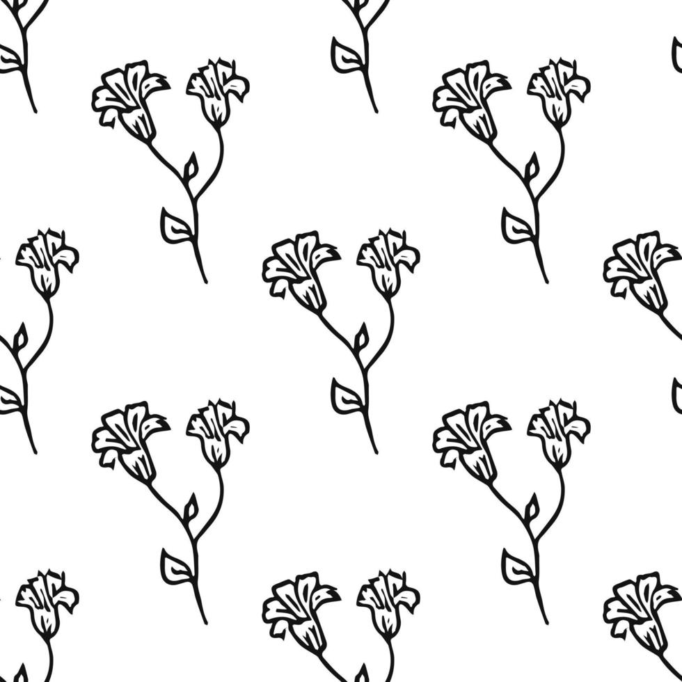 patrón floral transparente. fondo blanco y negro con flores vector