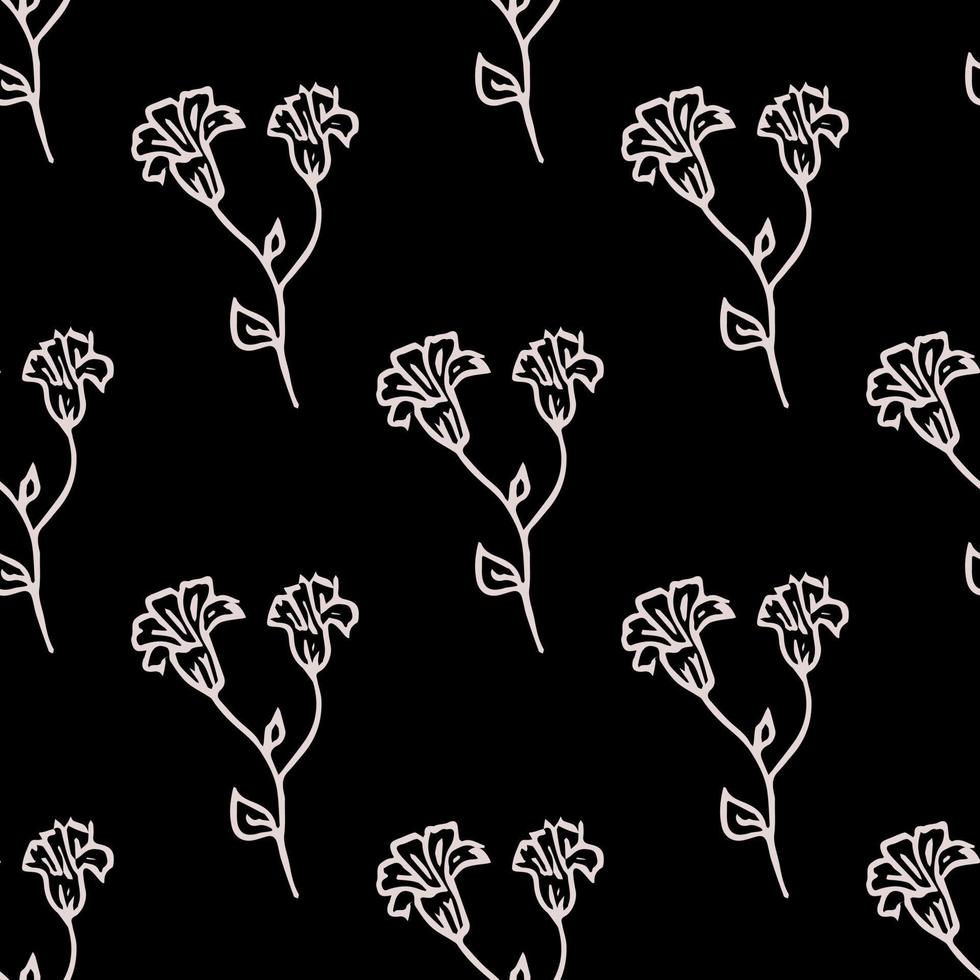 Seamless black pattern with white flowers. Floral background. White flowers isolated on black background vector