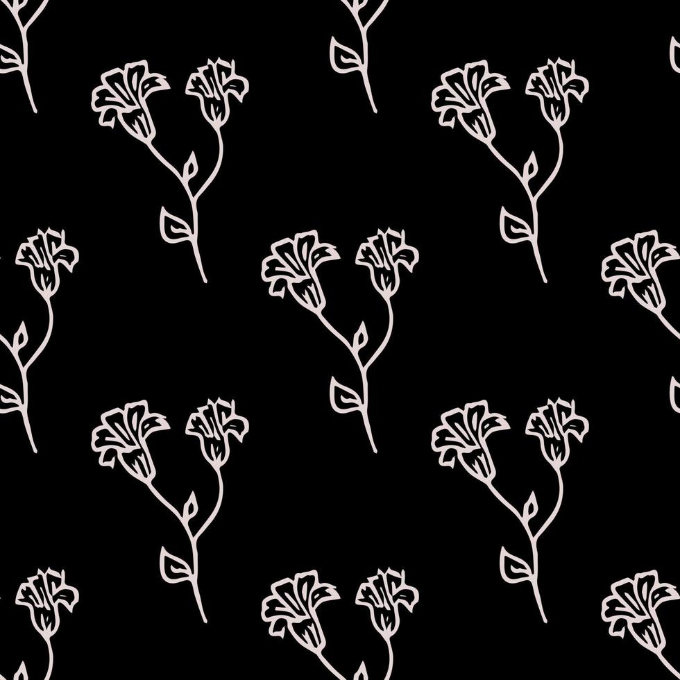 patrón negro transparente con flores blancas. fondo floral. flores blancas aisladas sobre fondo negro vector