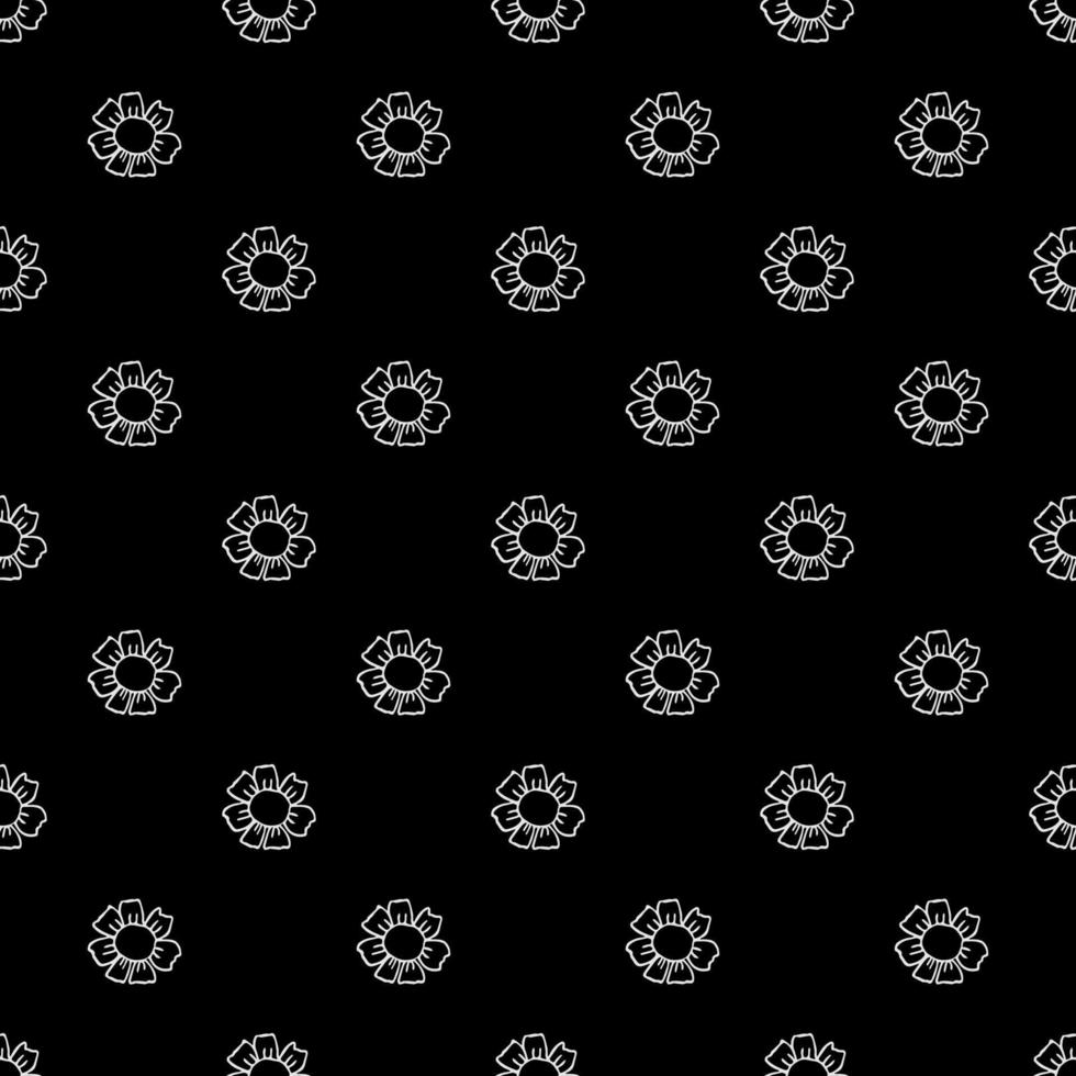 Seamless black pattern with white flowers. Floral background. White flowers isolated on black background vector
