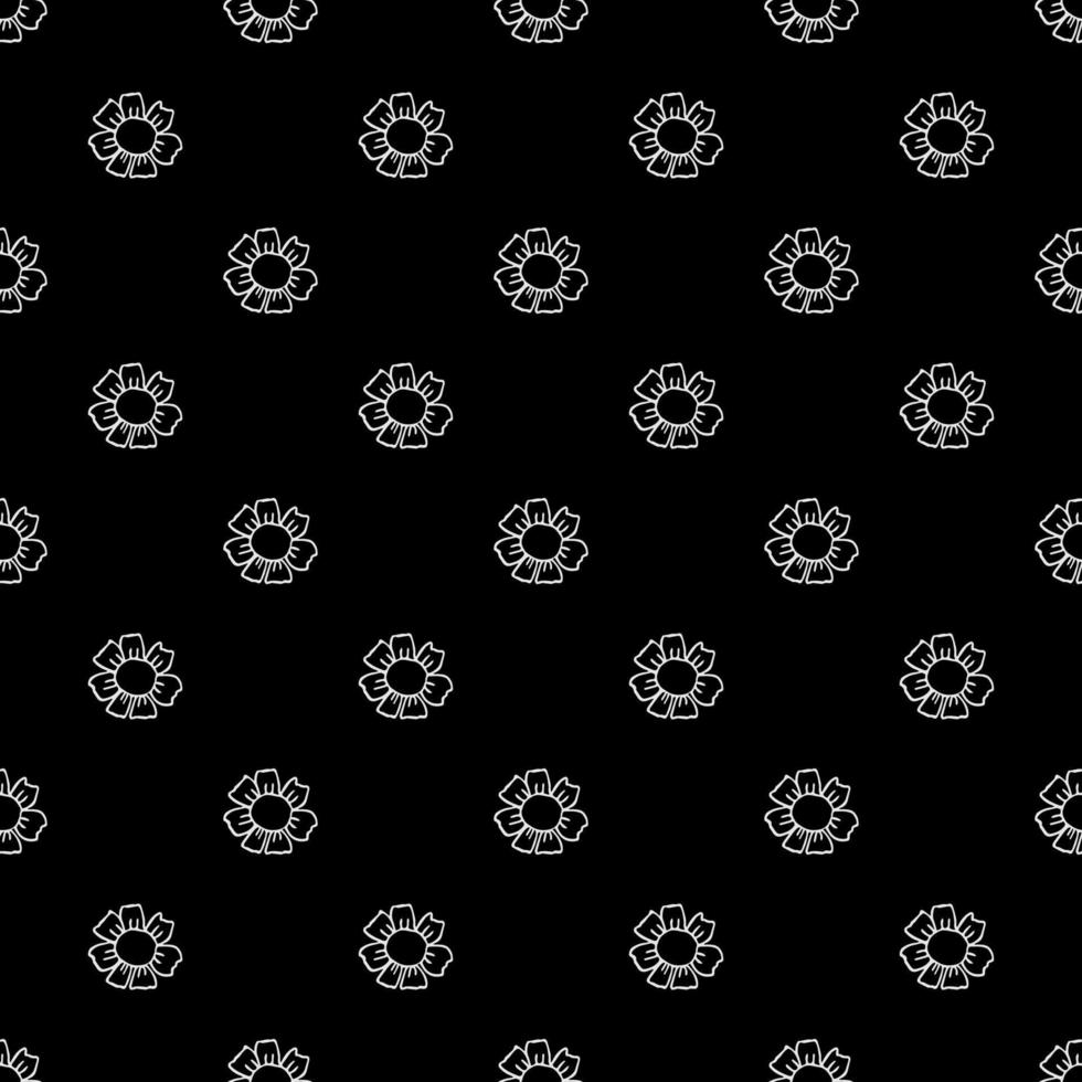 Seamless black pattern with white flowers. Floral background. White flowers isolated on black background vector