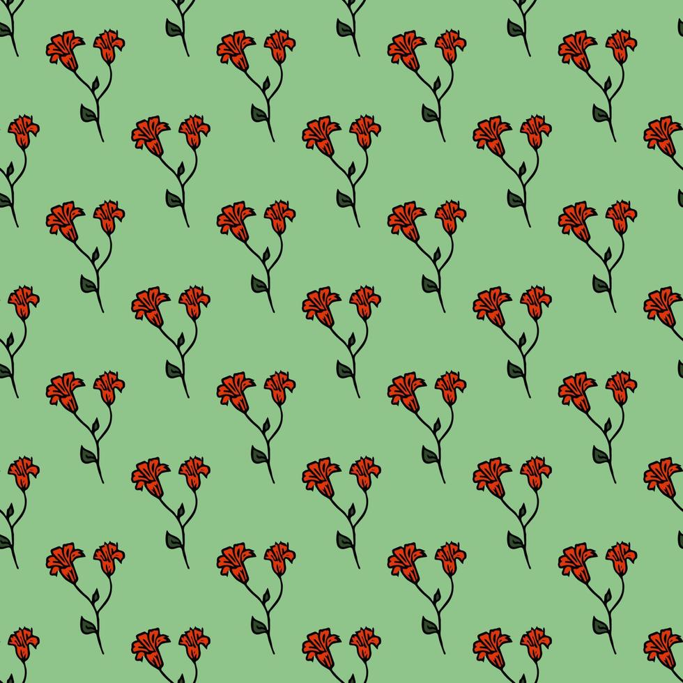 Seamless pattern with red flowers. Floral background. Red flowers isolated on green background vector