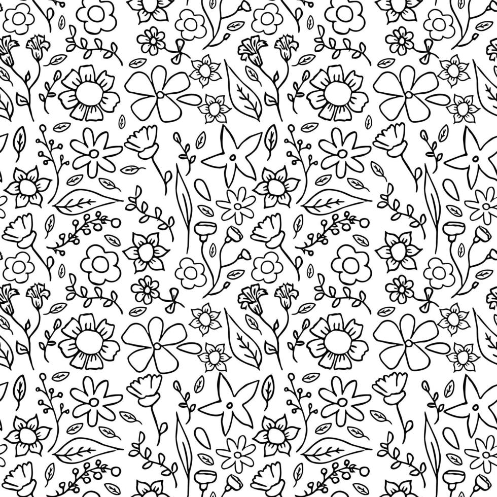 Seamless floral pattern. black and white background with flowers vector