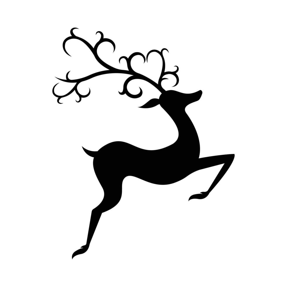 Deer in black color isolated on white background, vector and illustration.