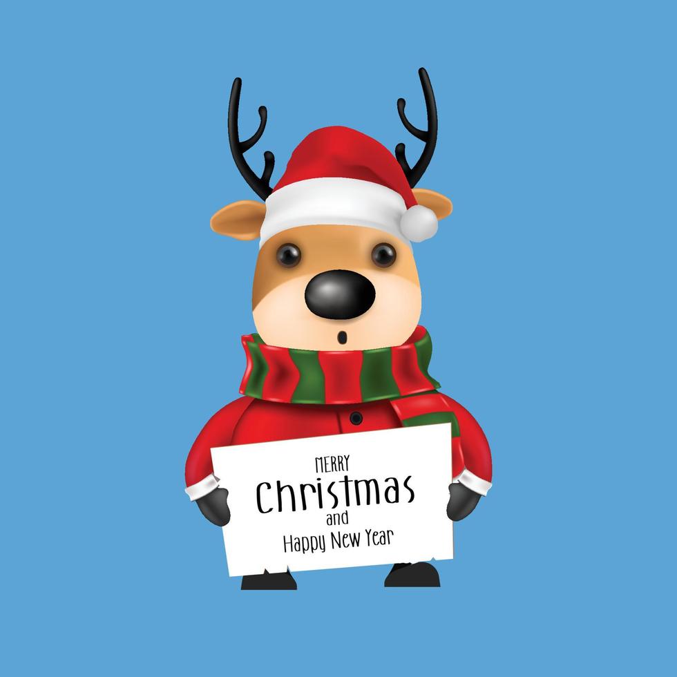 Cute Christmas Greeting Card, With Teddy bear wear Santa Claus, vector illustration.