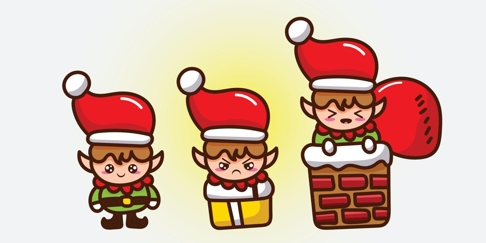 cute elf character celebrating christmas vector