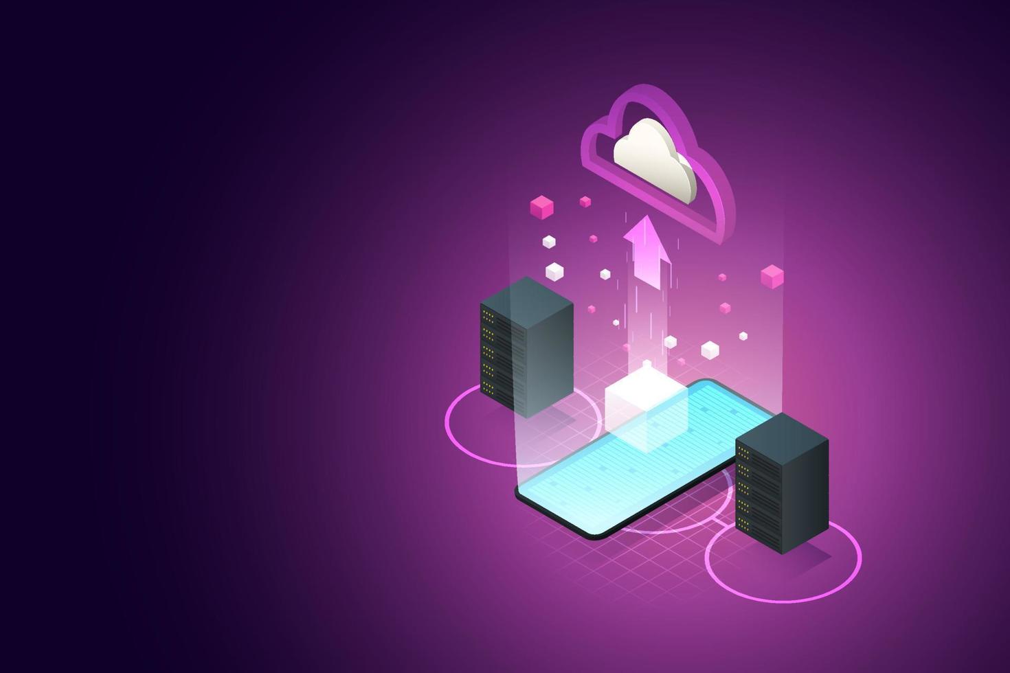 Data processing through cloud data via mobile phone. vector