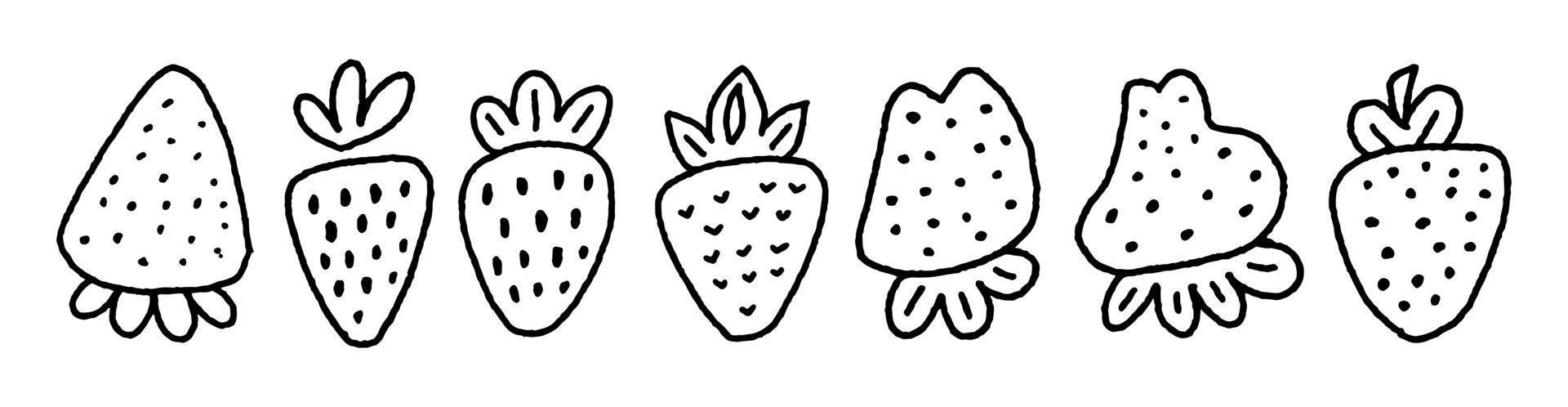 Set of Cute Strawberry Doodle Emoticon Illustration vector