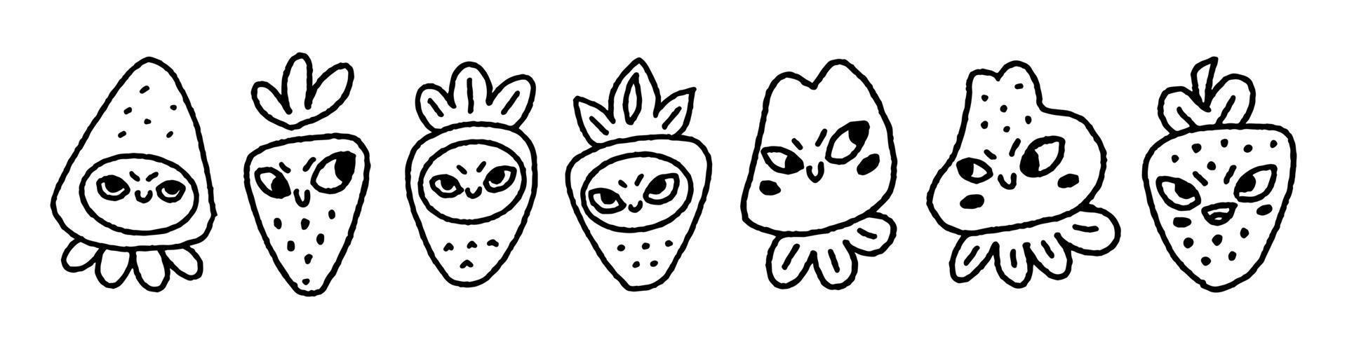 Set of Cute Strawberry Doodle Emoticon vector