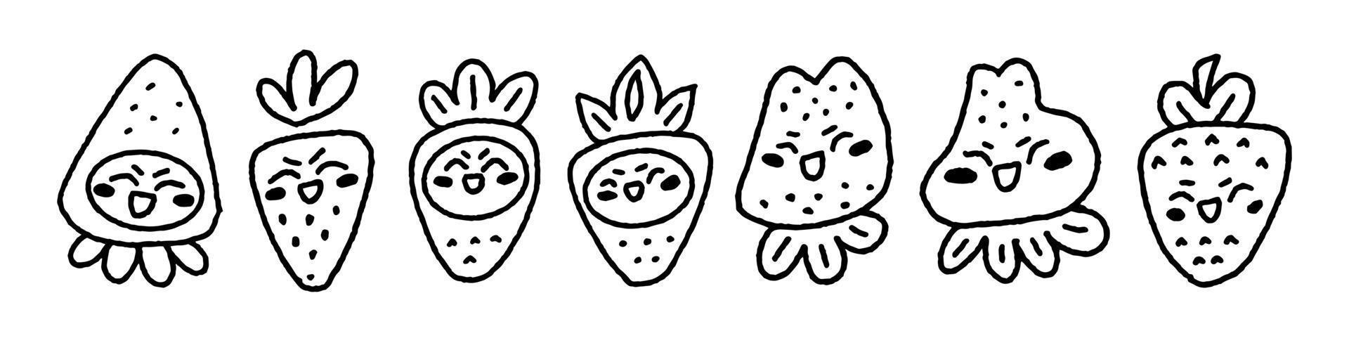 Collection of Cute Strawberry Emoticon vector